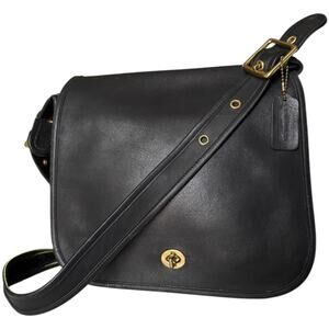 Vintage Y2K Coach Stewardess black leather crossbody bag 9525 adjustable strap